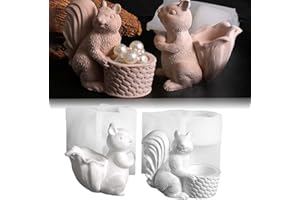 ‎TREABEAR TREABEAR 2PCS Gießformen Silikon Eichhörnchen, Silikonformen Gießformen Tiere, Gipsformen Zum Gießen, Kerzenformen Silikon Eichhörnchen Hält Obstkorb und Tannenzapfen Figur, Silikonform Sommer