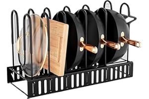 Amig - Organizador para Sartenes - 6 Compartimentos Ajustables - Acero Negro - Almacenamiento de Cocina para Tapas de Ollas y Sartenes - Medidas: 20 x 24 x 30 cm