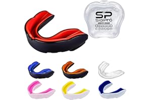 SIALPRO Double Layer Mouth Guards Slim Fit Junior Mouldable Gum Shield with Case for Boxing Men MMA Rugby Hockey Basketball Muay Thai Kickboxing Football All Contact Sports (<11 Years), Black-Red