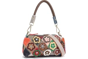 Karoukee Ladies Leather Small Satchel Bag, Stylish Shoulder Bag with Patchwork Design, Easy to Carry Crossbody Bag for Women