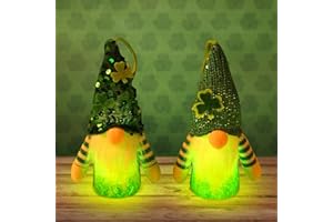 Landifor 2pcs Light Up St. Patricks Day Gnome Dolls LED Shamrock Gonk Toy Tomte Dwarf Elf Ornaments Green Swedish Faceless Doll with Shamrock for St. Patricks Day Gift Indoor Desktop Mantel Decor