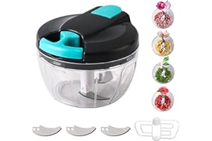 GENOSSEN Hachoir à oignon manuel, trancheur de légumes 520ml, hachoir à oignon avec 3 Lames en acier inoxydable et 1 diviseur de fil, hachoir multifonction avec cordon, hachoir à oignon à l'ail (Bleu-520ml)