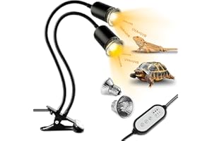 testyu Lámpara de calor de tortuga de doble extremo, 25 W + 50 W, E27, UVA+UVB, terrario, con 2 bombillas para lagarto, tortuga, serpiente, camaleón, etc. (negro)