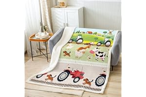 LOUSSIESD Kinder Karikatur Bauernhof Tiere Decke 75x100cm Kleinkind Niedliche Traktoren Wohndecke für Jungen Kinder Bauernhaus Land Kuscheldecke Bunte Raumdekor Natur Thema Flanell Fleecedecke