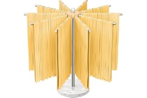 STWWO Stendi Pasta Fresca Essiccatoio per Pasta con 10 Bracci Rimovibili Acciaio Inossidabile 304 Stendipasta Essicatore per Asciugare 2 kg Pasta Spaghetti Tagliatelle Fresca in Casa, Base in marmo