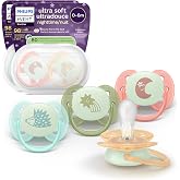 Philips Avent Ultra Soft Nighttime Pacifiers Orthodontic Design, 0-6 Months, Glow in the Dark, Flexible Shield, Symmetrical S