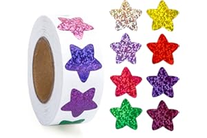 G2PLUS 500pc Self-Adhesive Shiny Reward Stars - 2.5cm Waterproof Holographic, Colorful Sparkly Stickers in 8 Colors - Children's Reward Stickers for Crafts & Activities