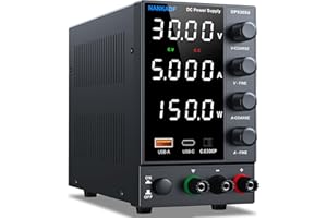 NANKADF Lab Power Supply - Adjustable 30V 5A, Variable DC Power Supply with USB-A/Type-C Fast Charging Port, High Accuracy 4-LED Display Bench Encoder Regulator