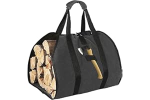 SIGANDG Bolsa de Transporte para Leña de Tela Oxford, Almacenamiento Plegable para Chimenea, Accesorios para Estufa, Interior y Exterior, Camping, Playa, Hoguera (Negro)