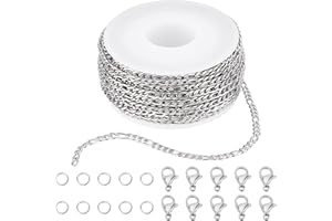 SUNNYCLUE DIY 10M 394 Pieds 3MM Chaîne en Rouleau Figaro Chaînes Plaqué Collier Câble en Acier Inoxydable Long Craft Lien Chaîne en Vrac pour la Fabrication de Bijoux Kits Colliers BRAC