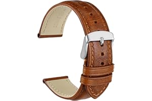 WOCCI Bracelets de Montre en Cuir Vintage avec Boucle en Argent Inoxydable, Bande de Remplacement 14mm 16mm 18mm 19mm 20mm 21mm 22mm 23mm 24mm