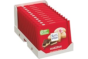 RITTER SPORT-Pâte d'Amandes -Tablette 100 g-Chocolat Noir -A emporter partout-Boite de 12 tablettes