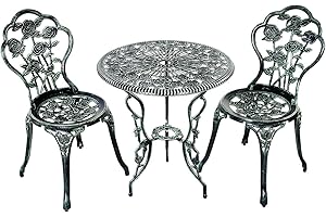 CASART 3PCS Bistro Set, Cast Aluminum Antique Outdoor Seat with Umbrella Hole, Garden Furniture Set Dining Set for Patio Poolside Garden Balcony (Black + Rubbed Green)