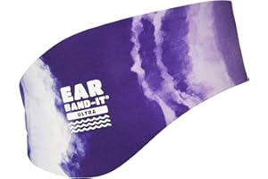 AUDILO Ear band-It ULTRA 100% NÉOPRÈNE Natation Bandeau plus épais, plus fort | Protection contre l'eau recommandée pour la douche, piscine, plage | Taille enfants et adulte | Violet (Tie Dye), Medium