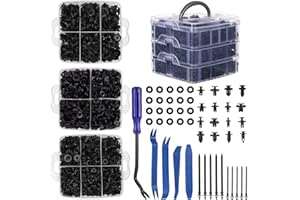 FAOKZE 835 Pcs Rivet Clips Plastique, 16 tailles Clips Voiture Noir Universel, Clips de fixation avec Boîtier de Rangement, Serre câbles et Outil Démontage Installation pour Auto Voitures