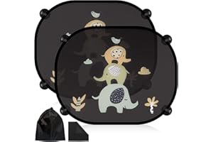 RYMALL Sonnenschutz Auto Baby mit UV Schutz, Sonnenschutz Auto 2 Stück 45x36.5 cm Saugnapf Sonnenblende Kinder Auto Fenster Sonnenschutz mit Süßen Tier Motiven-Elefant