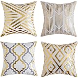 Gspirit federe Striscia dorata 4 pack cuscini per divani Decorativo Cotone copricuscini divano Caso Federa per cuscino 45x45 