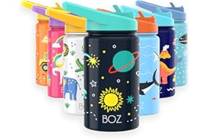 BOZ Kids Water Bottle for School with Straw Lid, Stainless Steel Insulated Water Bottle for Kids, Toddler Water Bottle, Leak Proof Water Bottle for Kids and Toddlers - 414 ml (Space)