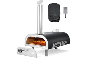 VEVOR Four à Pizza d’Extérieur 12 pouces 305 mm, Four à Granulés de Bois Portable avec Thermomètre, Pelle et Sac de Transport, Construction Solide, pour Réunion Camping Jardin Arrière-Cour, Noir