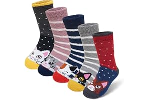 PUTUO Puszyste skarpety zimowe dla dziewczynek: urocze puszyste polarowe antypoślizgowe skarpety dla dzieci – ciepły, przytulny prezent termiczny na Boże Narodzenie, 5 par