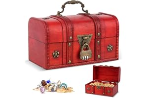 Mineup Drewniana skrzynia na skarby w stylu vintage, z zamkiem szyfrowym, drewniana skrzynia na skarby z zamkiem, do przechowywania, dekoracja, urodziny dziecka (21,5 x 12,5 x 13 cm)