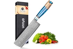 oFuun Couteau de Nakiri 17cm, Couteau Cuisine Professionnelen, Couteau de Chef en Acier Damas de 67 étages, Manche Ergonomique avec Boît