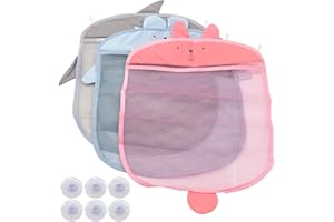 Bath Toy Storage Net Organizer,Guador 3 Pcs Bath Toy Hanging Organizer Set Mold Proofing Toy Net with 6 Pcs Strong Suction Cups Hooks Adhesive Hooks