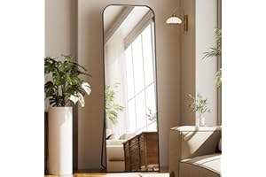 ‎KOONMI Koonmi Top Gebogene Ecken Standspiegel 52x142 cm, Ganzkörperspiegel bruchsicher Boden Körper Spiegel in voller Länge Modern Wundervoll für Wohnzimmer Schlafzimmer Flur, Schwarz