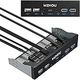 MZHOU USB2.0 + 3.0 Panneau Avant Métallique, Adaptateur de Panneau Avant 5,25 Pouces 19 Broches, 4 Ports USB 3.0 Hub et (1 Po