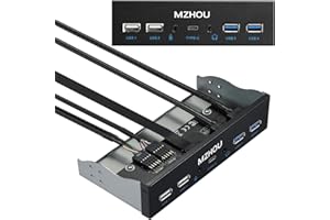 MZHOU USB 2.0 + 3.0 Metal USB Front Panel - 19Pine 5.25-Inch Front Panel Adapter, 4-Port USB 3.0 Hub and 1HD Audio Port/Type-C Connector/Microphone Input