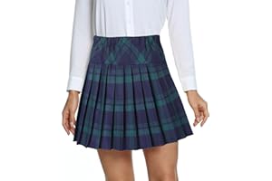 EXCHIC Donne College Stile Alta Vita Mini Pieghe Gonna Elastico Vita A-Line Scozzese Gonne con Breve Pantaloni