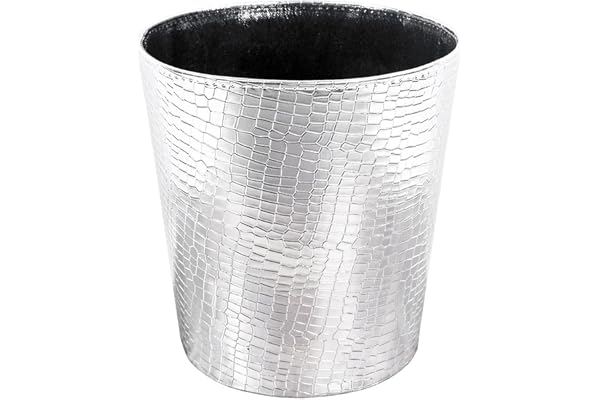 keivmlvt Corbeille à papier Poubelle 10 litres en cuirs - l'artisanat -Convient à la chambre à coucher, au bureau (argenté)