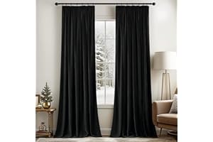MIULEE Black Velvet Pencil Pleat Darkening Curtains for Bedroom 2 Panel Set, Super Soft Luxury Home Decor Living Room, Thick Room Darkening Curtains 90 Drop, Each 46 x 90 Inche