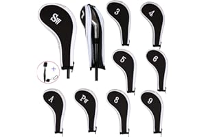 EDATOFLY 10 Pieces Golf Iron Head Covers Long Neck Number Printing Irons Head Covers Set and 1 Piece Golf Iron Club Brush