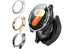 GCVSE 3 Pack Watch Case for Samsung Galaxy Watch 7 40mm, Diamond Glitter Shell + Screen Protector, Scratch Resistant PC, All-Round Protective Case for Galaxy Watch 7 (Black, Rose Gold, Clear)