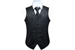 FAIMO Mens Paisley Waistcoat Floral Jacquard Waistcoat with Necktie Pocket Square Set Wedding Party Formal Vest Suit Set XS-4XL