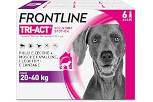 Frontline Triact, 6 Pipette, Cane L (20-40Kg), Antiparassitario Per Cani E Cuccioli Di Lunga Durata, Protegge Il Cane Da Pulci, Zecche, Zanzare, Pappataci E Leishmaniosi, Antipulci 6 Pipette