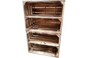 Teramico Holzkiste 50 x 40 x 30cm - Vintage-Look geflammt - Weinkiste Obstkiste Set Dekoration (2er Set, Ablage Lang)