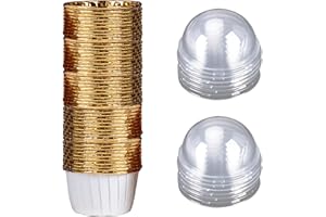 CTFOREST 50 Piezas Magdalena Papel Aluminio, Estuches Papel Muffins, Tazas Hornear Magdalenas con Tapas, Adecuadas Fiestas Cumpleaños, Fiestas Navideñas(Blanco)