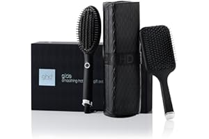 GHD - Coffret Glide - Brosse Chauffante Lissante (Noire), Brosse & Pochette incluses. Lissage Rapide & Facile, Volume Préservé, Résultats sans Frisottis. Coiffage Professionnel Tous Types Cheveux