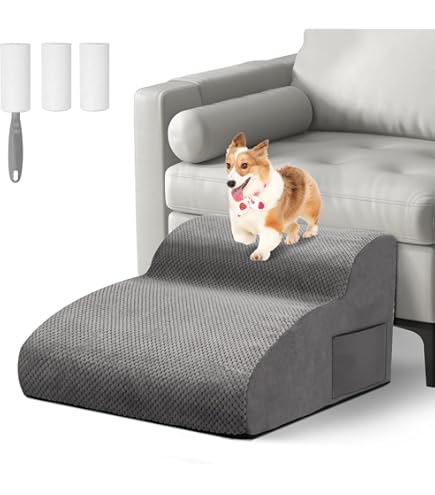 Rampa Para Perro De Espuma Escalera Para Mascotas De 5 Niveles Con Funda Lavable Base Antideslizante Pasos Para Sofás Y Camas Altas Gris