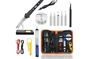EHIOG Fer à Souder Kit 80W Température Réglable, 180-500°C Electronique de Precision avec Interrupteur ON/OFF, 5 Pointes De Fer à Souder, Fil à Souder, Support De Fer à Souder