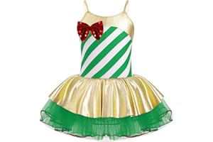 MSemis Vestido Danza Ballet de Tutu para Niña Leotardo Maillot Gimnasia Rítmica de Rayas Disfraz de Bailarina Navidad Carnaval 3-14 Años