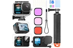 ShipeeKin Kit de Accesorios para gopro Hero 13, Carcasa de Buceo a Prueba de Agua, Agarre de Mano Flotante, 2 Juegos de Vidrio Templado, Funda de Silicona, Filtros Rojos, Inserciones antivaho