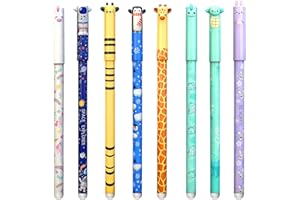 TULAMORIY 8 bâtons Stylos à encre effaçable, Erasable Gel Pens, Stylo effaçable, bille sur l'extrémité pour enlever l'encre sans consommer la feuille, Designs d'Animaux, pour École Bureau