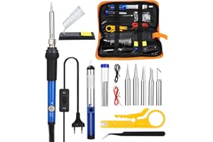 YUXAVA Zestaw do lutowania 60 W, wyświetlacz LCD, regulacja temperatury 200-4500°C, lutownica z włącznikiem/wyłącznikiem, 50 g drutu lutowniczego, 5 grotów lutowniczych, pompa rozlutowująca, stojak do