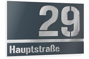 Graviers Design Plaque Numéro de Maison et Nom | Chiffres et lettres personnalisables | 160 x 110 mm Gris Anthracite RAL 7016 | Acier inoxydable | Fabriqué en Allemagne