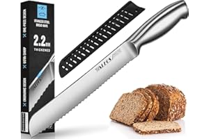 Walfos Nóż do chleba, nóż do chleba ze stali nierdzewnej ze szlifem falistym, ultra ostry, jednoczęściowa konstrukcja, ergonomiczny uchwyt i ostrze 20 cm, idealny do krojenia chleba, bajgli, ciast