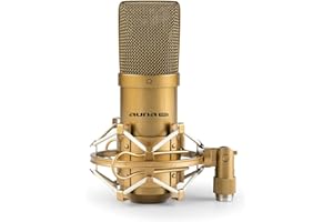 AUNA Pro MIC-900 - Microphone Studio, Micro, Capsule de 16 mm, Caractéristique cardioide, Étoile et charnière 57/8" incluses, Châssis en métal, USB Type B, USB - Or