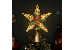 TZQFROCE Weihnachtsbaumspitze Stern Christbaumspitze Stern mit LED Weihnachts Ornament Topper Christbaumschmuck Ster-n Christbaumspitze für Weihnachten Party Indoor (Gold)